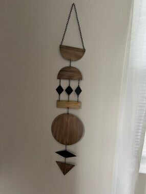 Boho Metal Hanging Wall Mobile - Gold & Black Geometric Accents